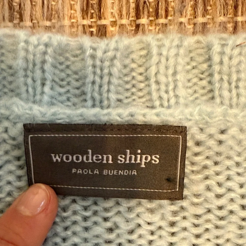 Wooden Ships Light Blue Sweater with Red Text - Picture 2 of 2